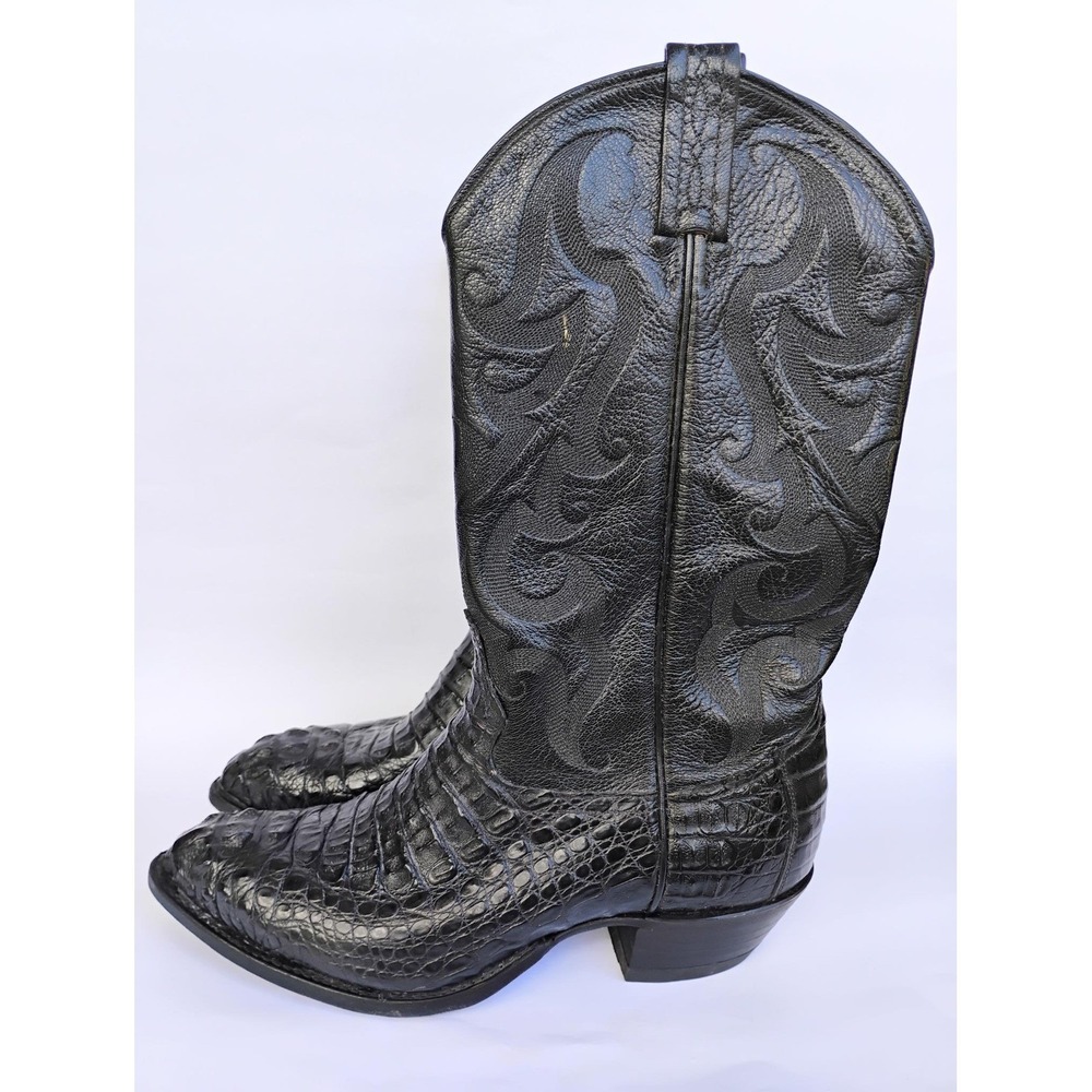 VTG Tony Lama Alligator Belly Boots Mens 8.5 Narrow Black USA Exotic Western